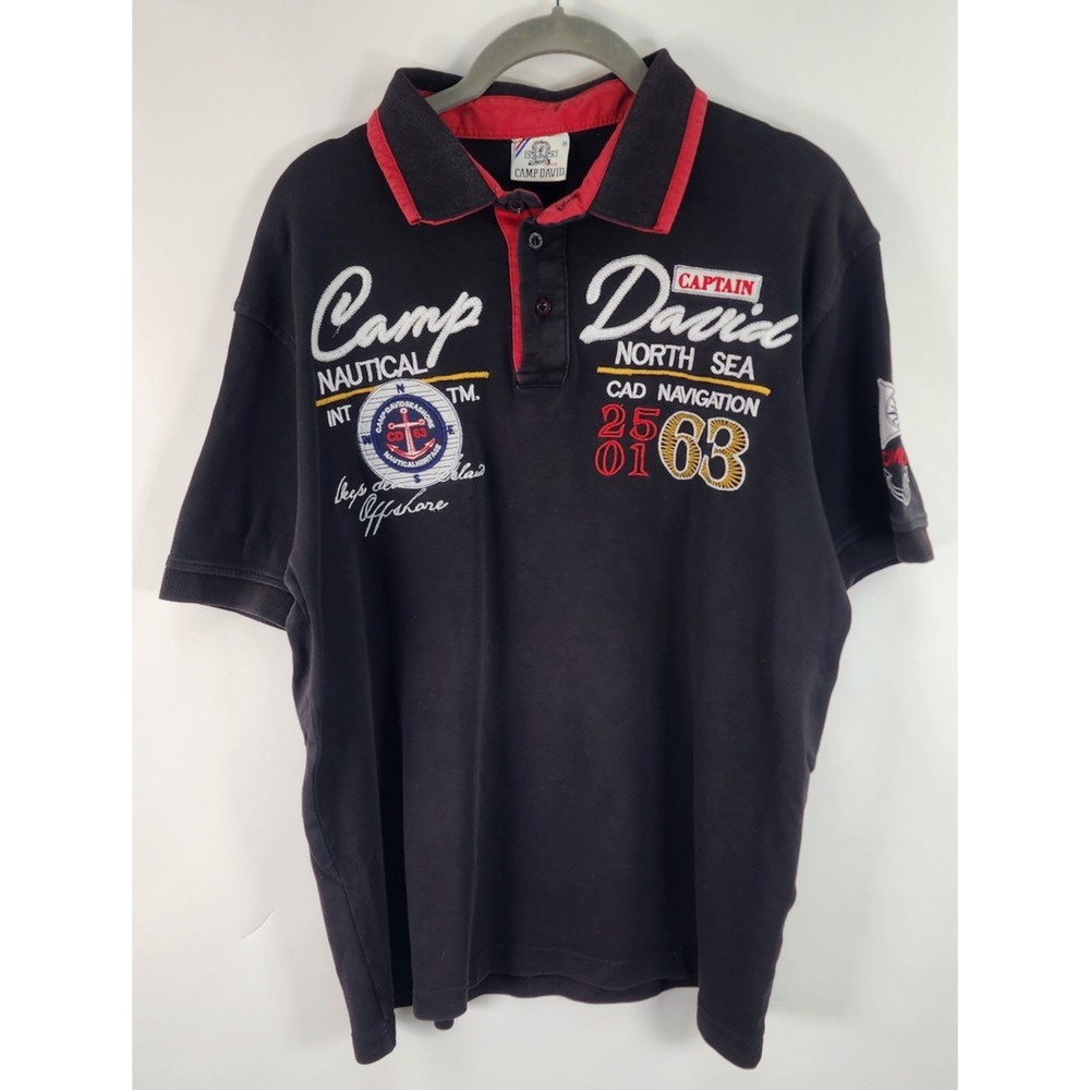 Camp David Premium Polo Shirt Men's M Embroidered Black Nautical North Sea